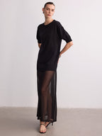 Short Sleeve Knit Maxi Dress with Sheer Hem