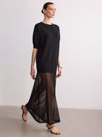 Short Sleeve Knit Maxi Dress with Sheer Hem