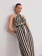 Striped Halter Jumpsuit with Belt Detail