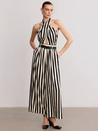 Striped Halter Jumpsuit with Belt Detail