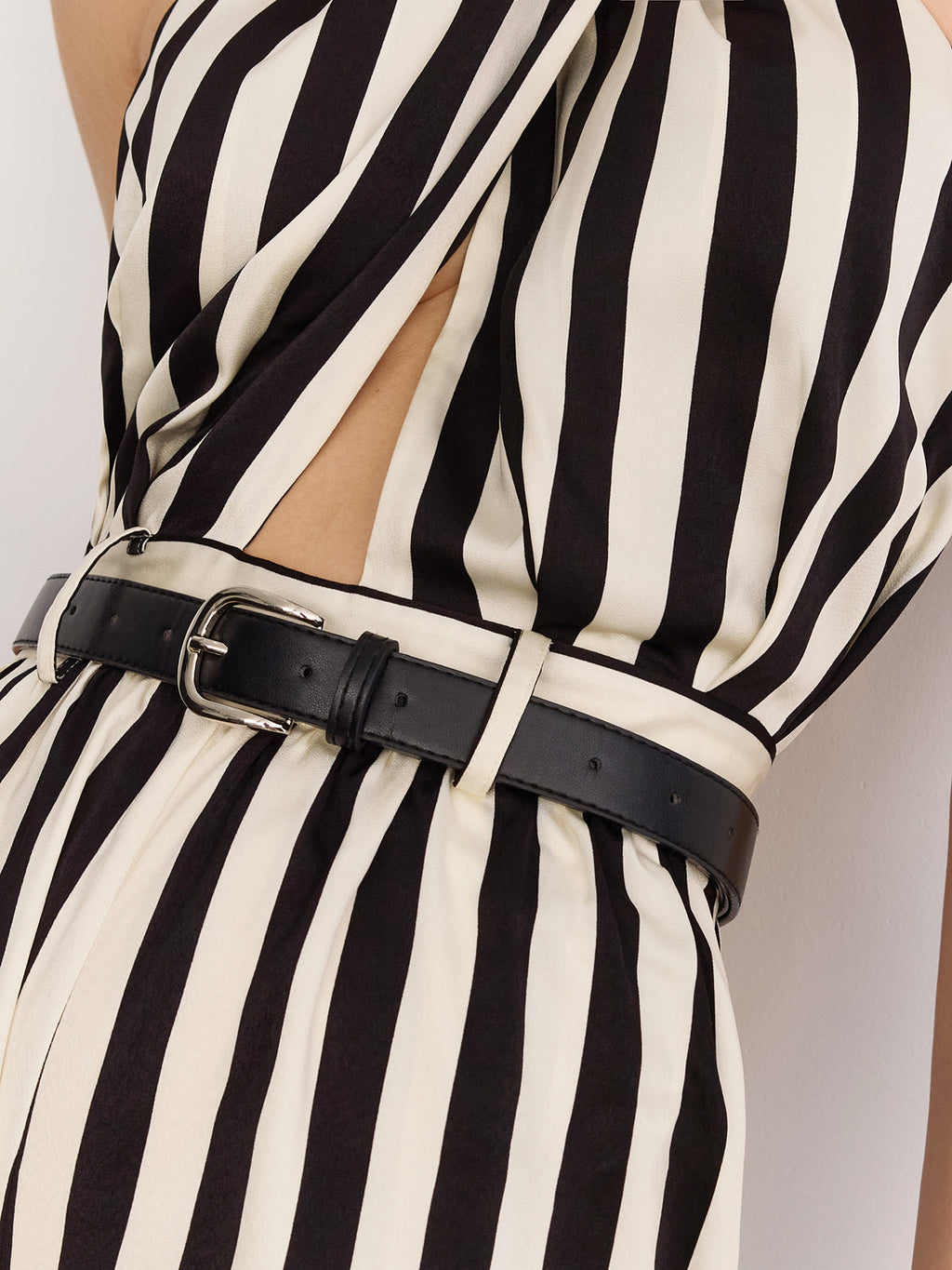 Striped Halter Jumpsuit with Belt Detail