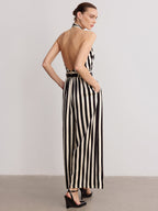 Striped Halter Jumpsuit with Belt Detail