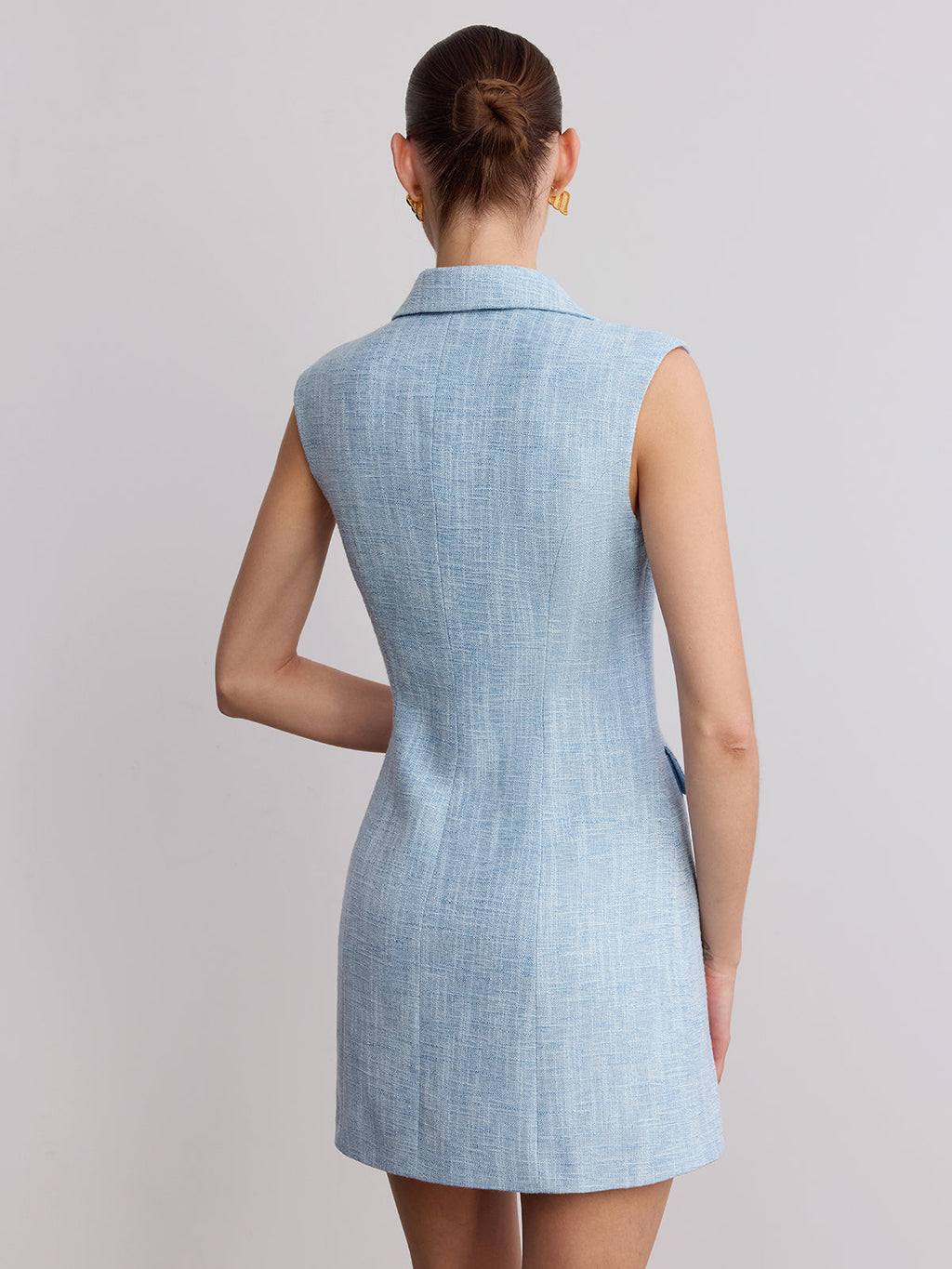 Chic Collared Tweed Mini Dress Without Sleeves
