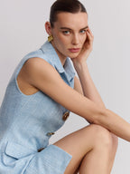 Collared Tweed Mini Dress with Sleeveless Design