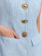 Chic Tweed Mini Dress with Collar, Sleeveless Design