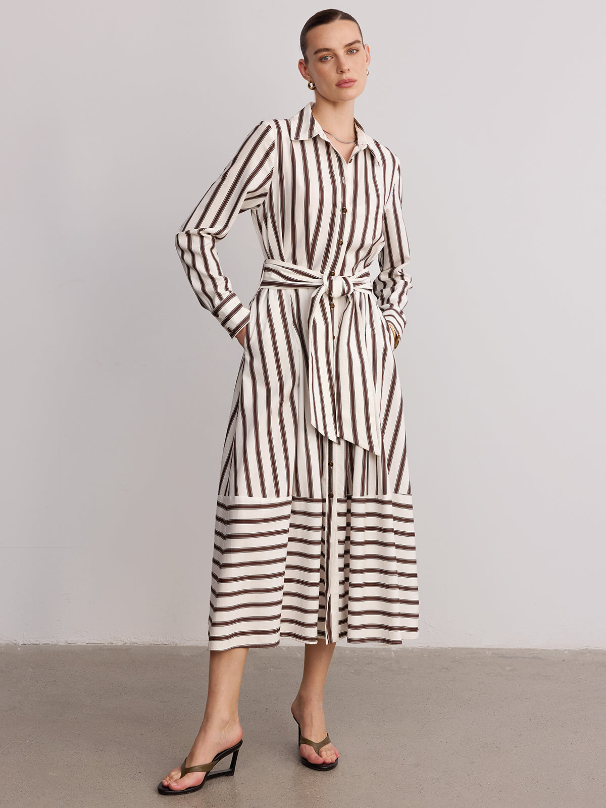 Casual Striped Belted Shirt Dress for Any Occasion