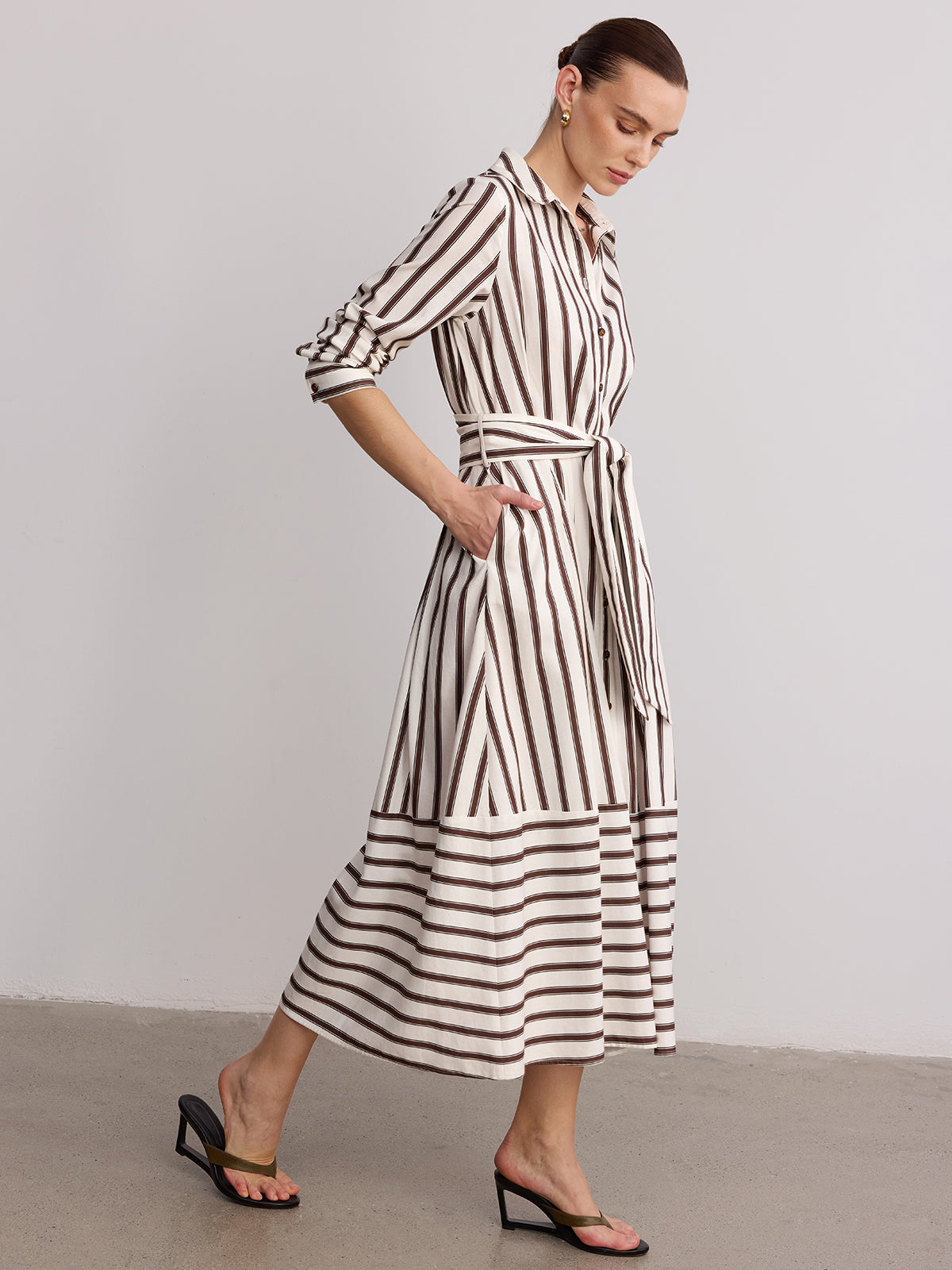 Casual Striped Belted Shirt Dress for Any Occasion