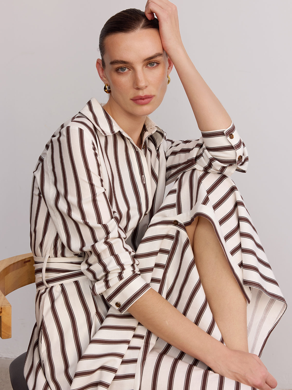Striped Belted Shirt Dress