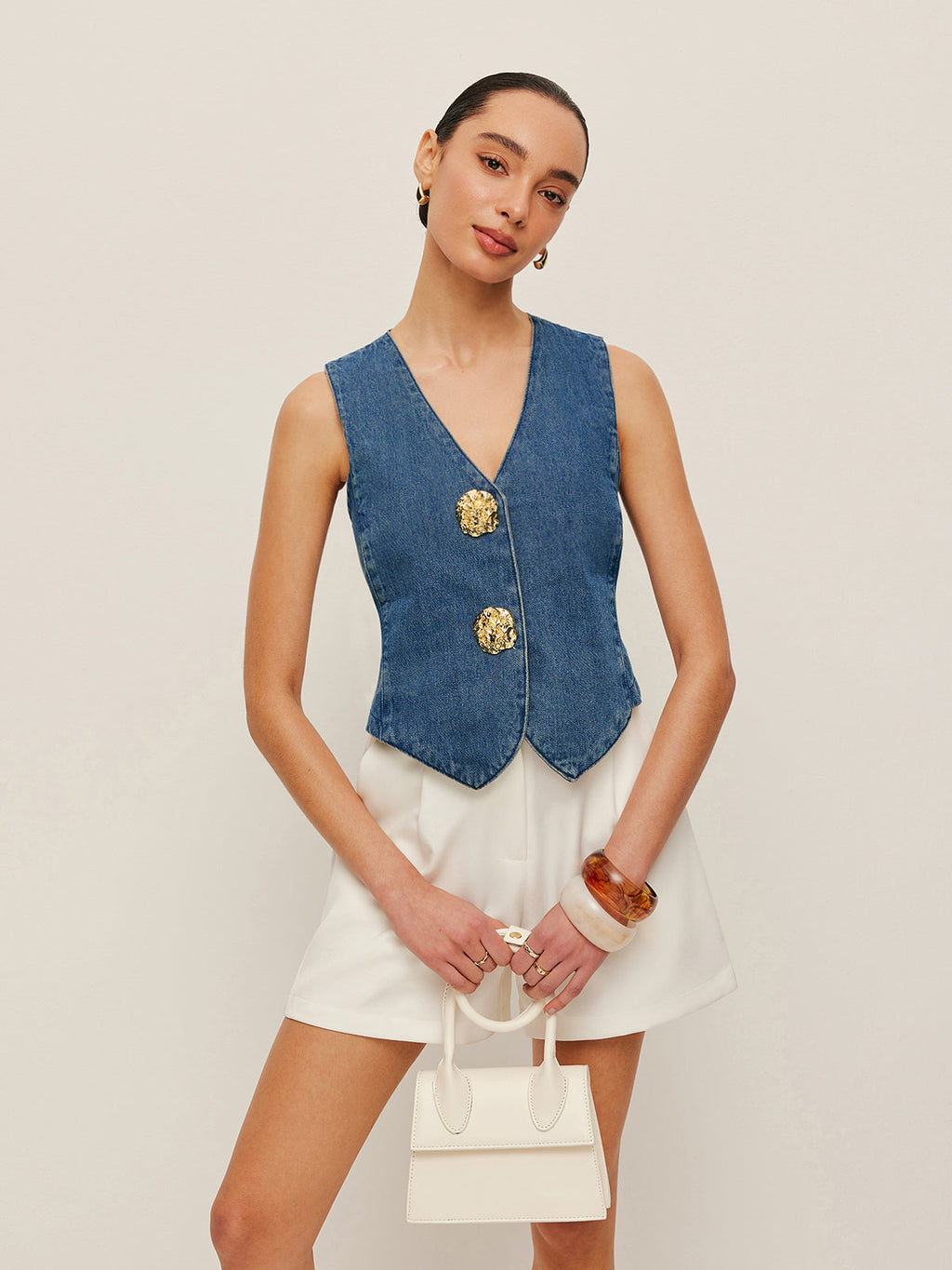 Custom-Fit Denim Vest with Button-Up Design