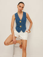 Custom-Fit Denim Vest with Button-Up Design