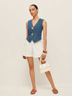 Custom-Fit Denim Vest with Button-Up Design