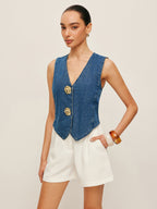 Custom-Fit Denim Vest with Button-Up Design