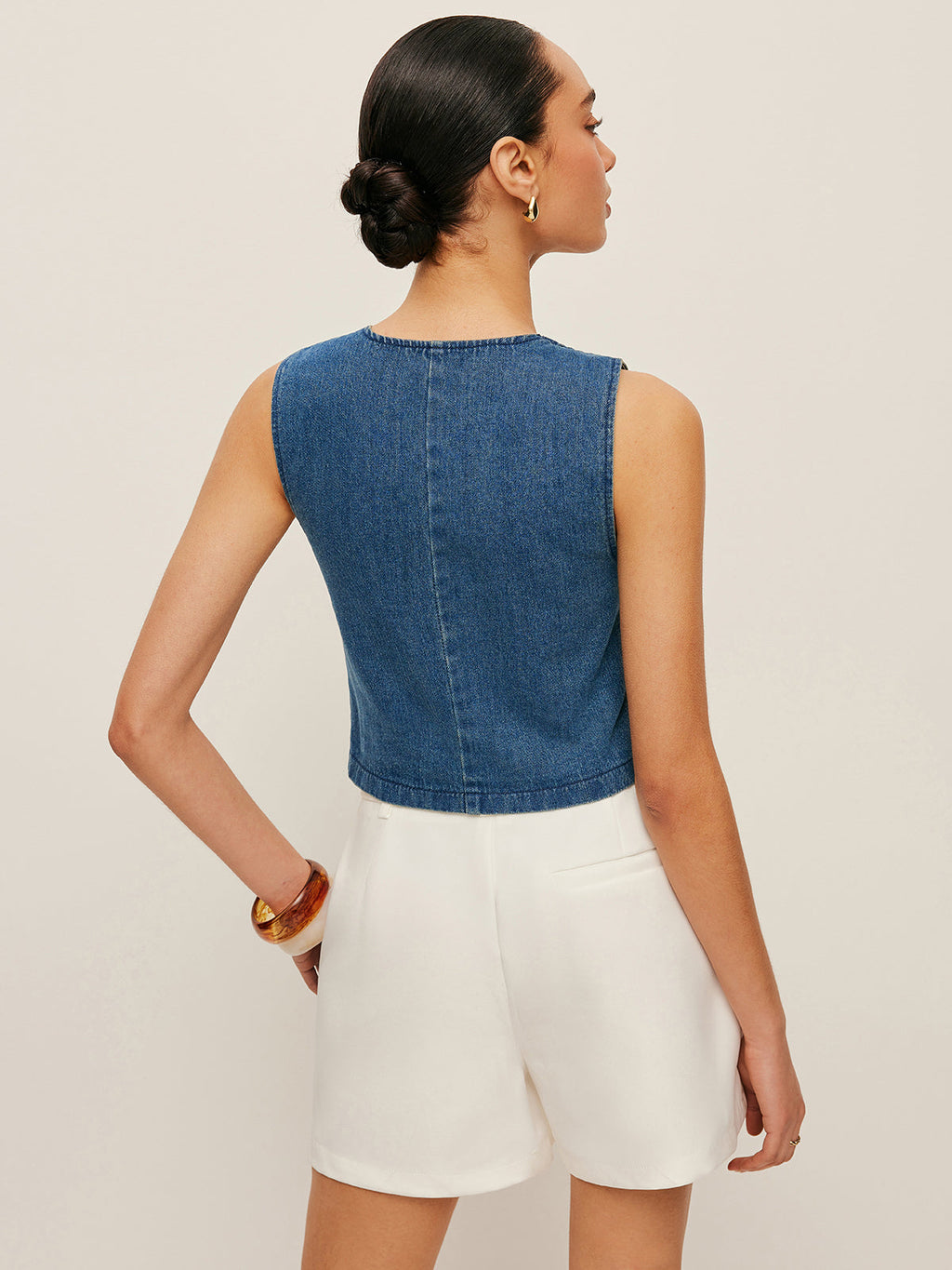 Custom-Fit Denim Vest with Button-Up Design