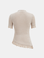 Mock Neck Top with Lace Trim and Ruching