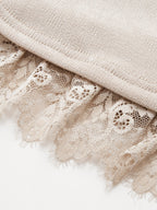 Mock Neck Top with Lace Trim and Ruching