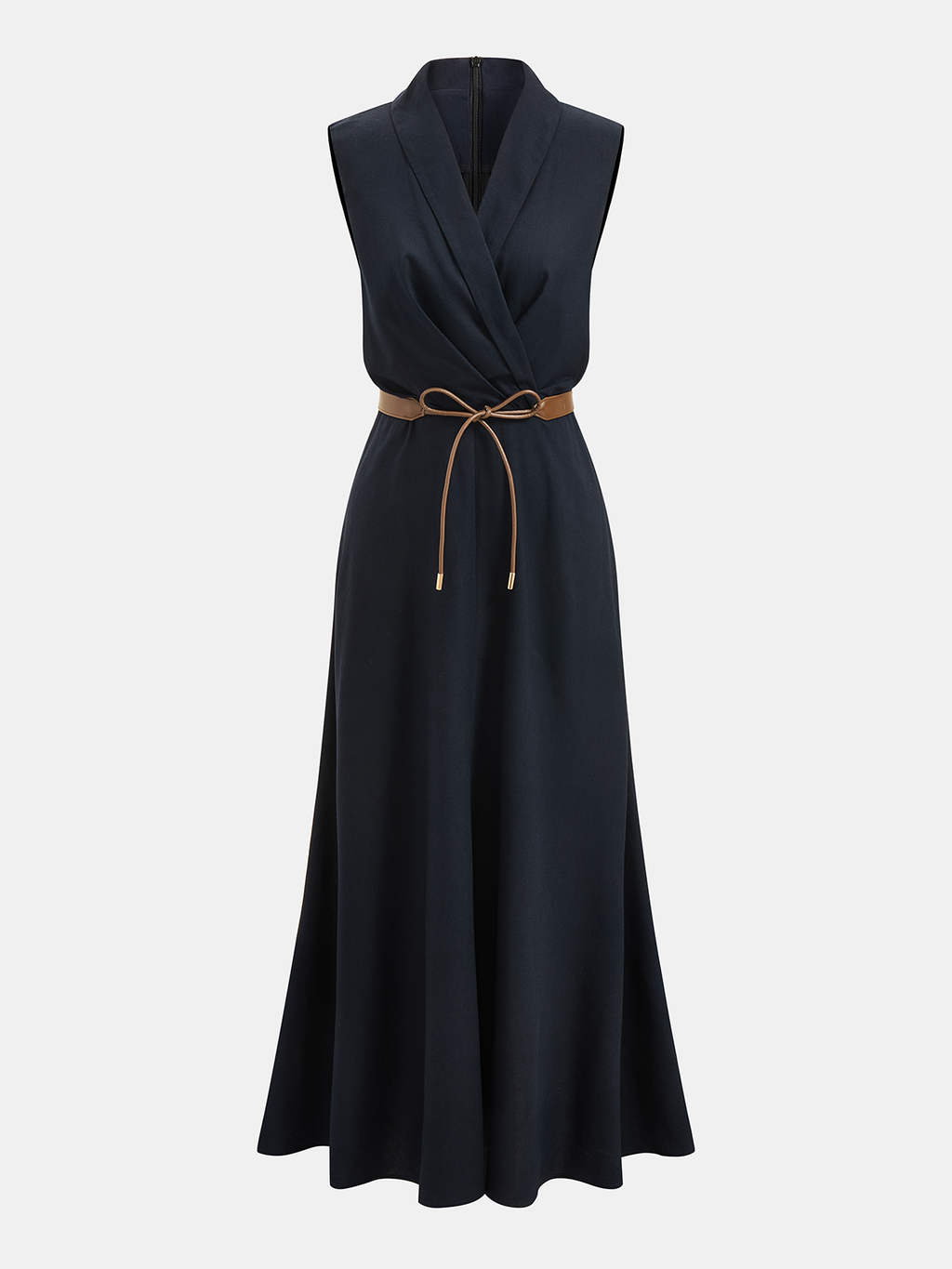 Sleeveless Belted Wrap-Style Maxi Dress