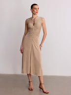 Sleeveless Maxi Dress with Metal Detail and Ruching
