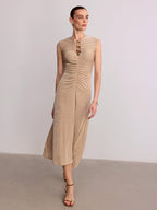 Sleeveless Maxi Dress with Metal Detail and Ruching