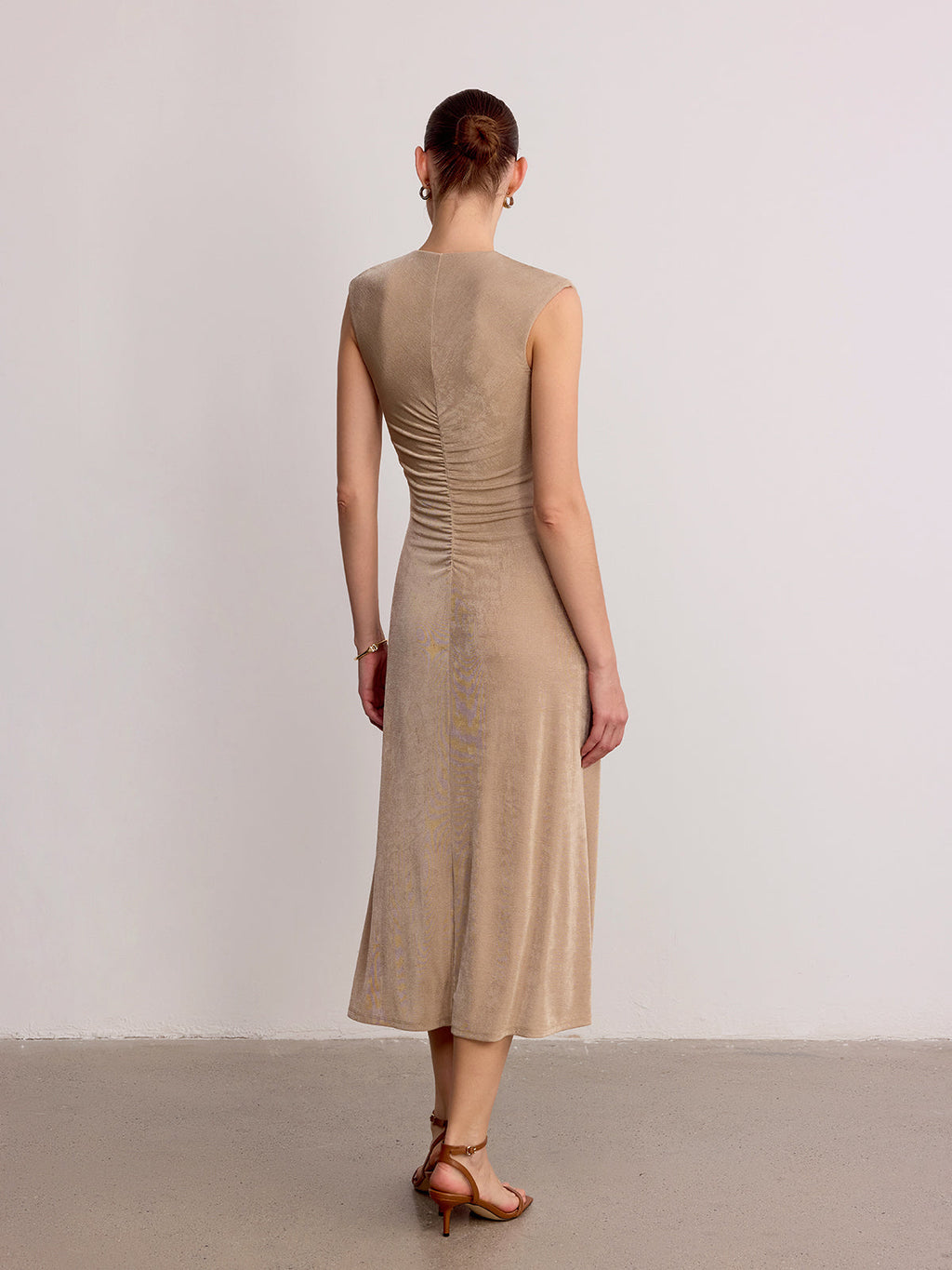 Sleeveless Maxi Dress with Metal Detail and Ruching