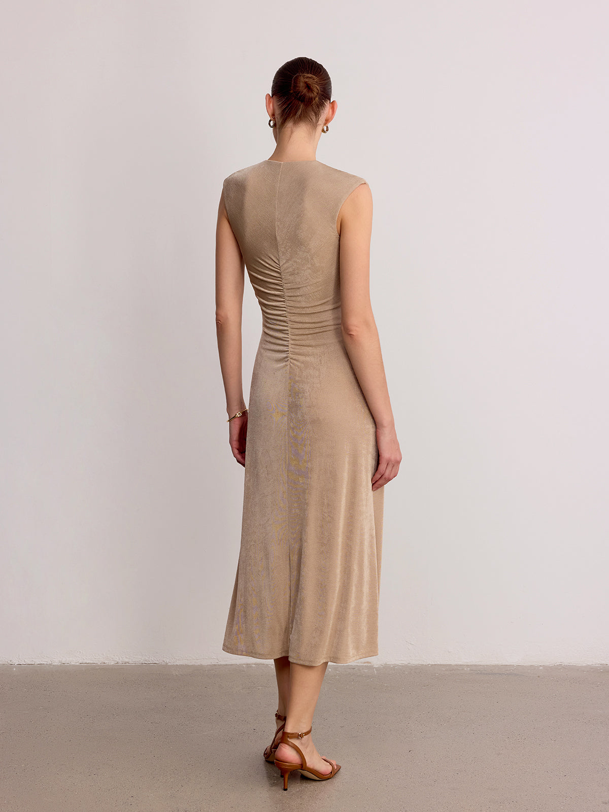 Sleeveless Maxi Dress with Metal Detail and Ruching