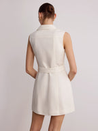 Blazer Collar Sleeveless Linen Dress with Belt