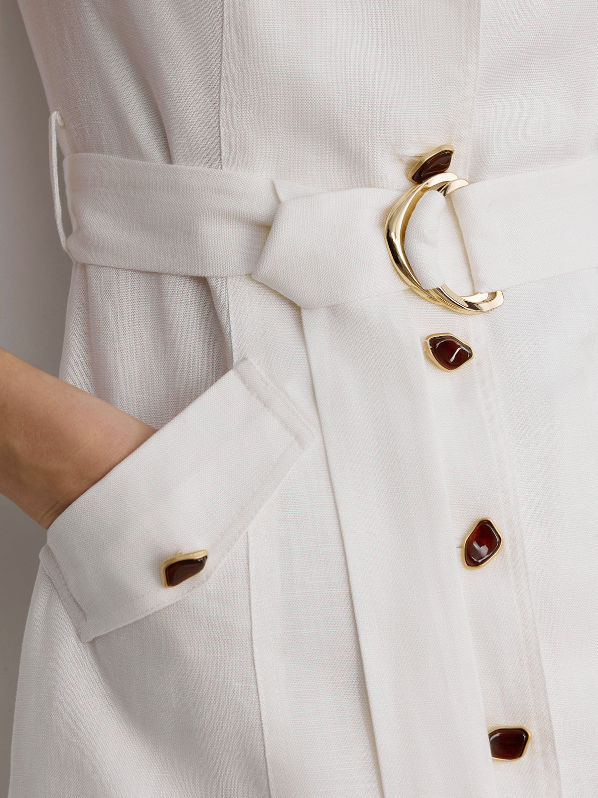 Sleeveless Linen Mini Dress with Blazer Collar and Belt