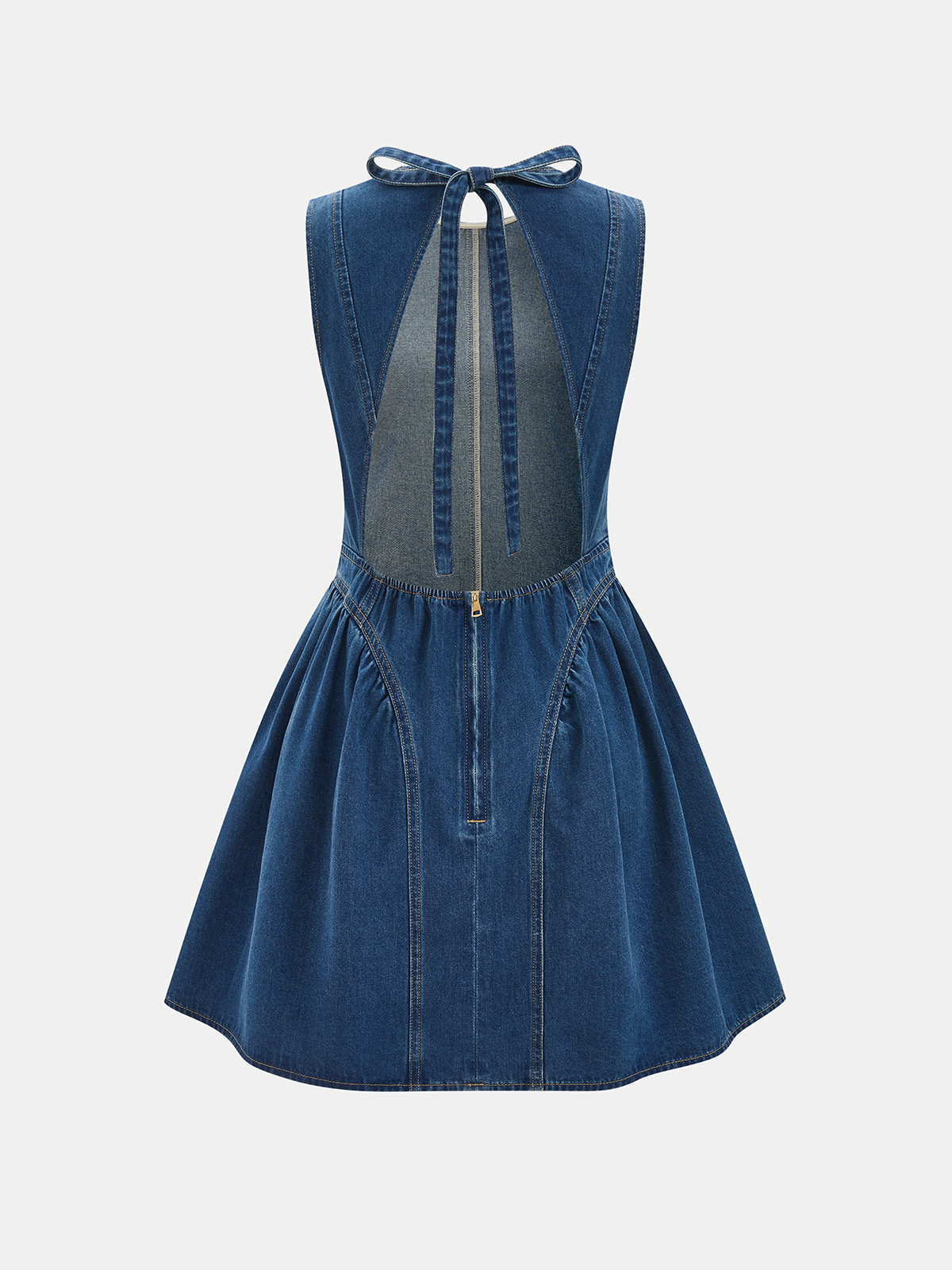 Sleeveless Denim Dress with Open Back Design