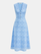 Cotton Eyelet Dress with Sleeveless Embroidered Detail