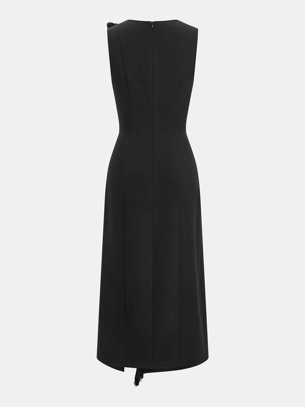 Sleeveless Midi Dress with Fringe and Ruffle Details
