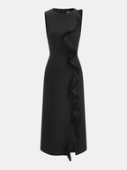 Sleeveless Midi Dress with Fringe and Ruffle Detail