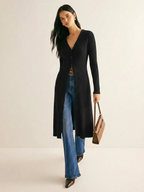 Long Sleeve Ribbed Knit Midi Dress with Buttons