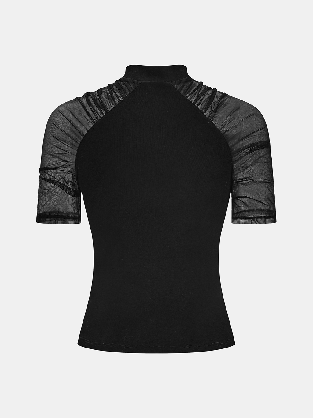 Mock Neck Top with Sheer Mesh Sleeves