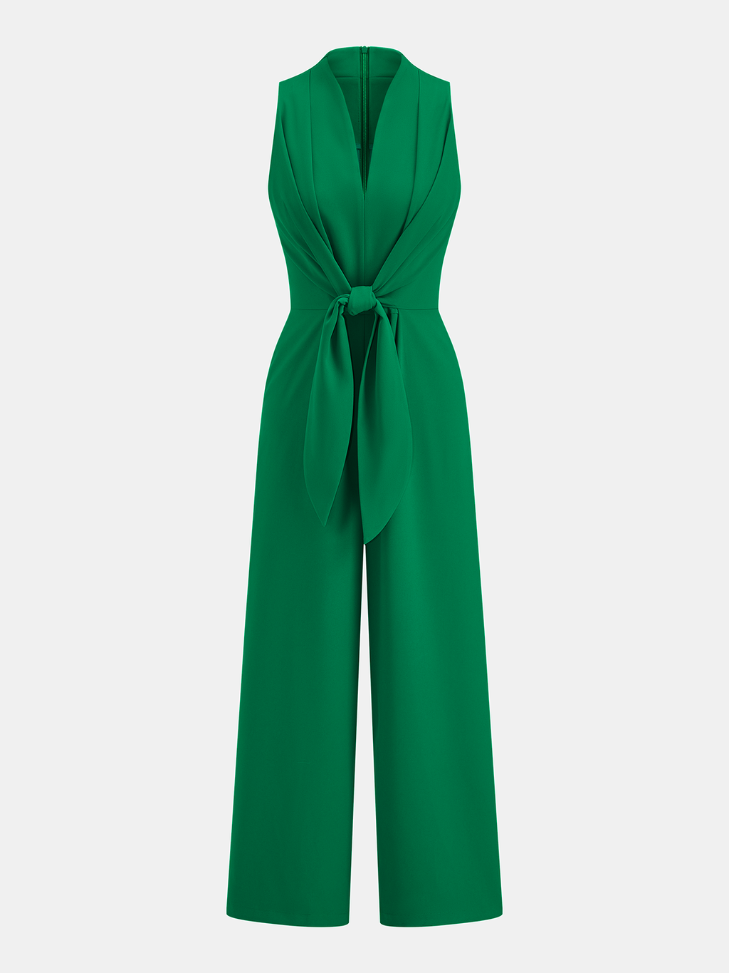 Sleeveless V-Neck Jumpsuit with Tie Waist and Wide Legs