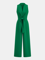 Sleeveless V-Neck Jumpsuit with Tie Waist and Wide Legs