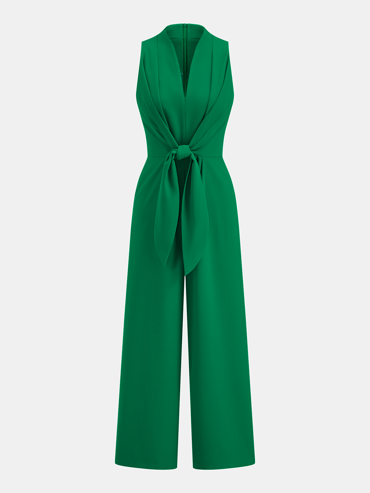 Sleeveless V-Neck Jumpsuit with Tie Waist and Wide Legs