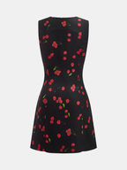 V-Neck Mini Dress with Cherry Print, Sleeveless