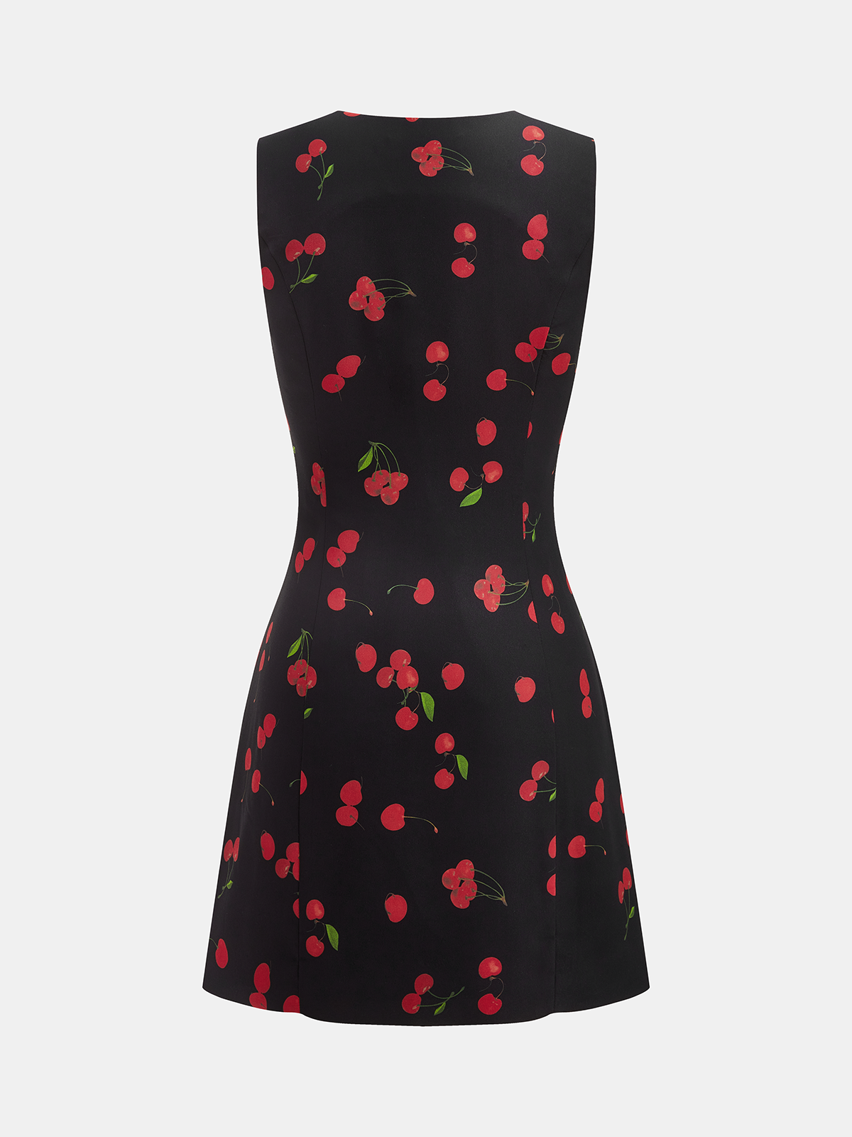 V-Neck Mini Dress with Cherry Print, Sleeveless