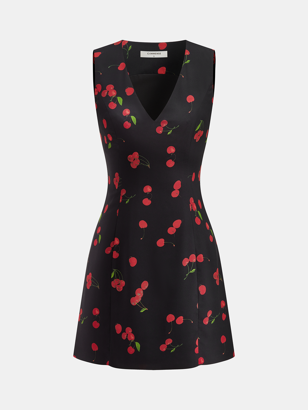 V-Neck Mini Dress with Cherry Print, Sleeveless