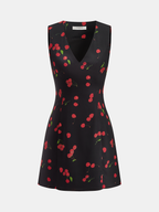 V-Neck Mini Dress with Cherry Print, Sleeveless