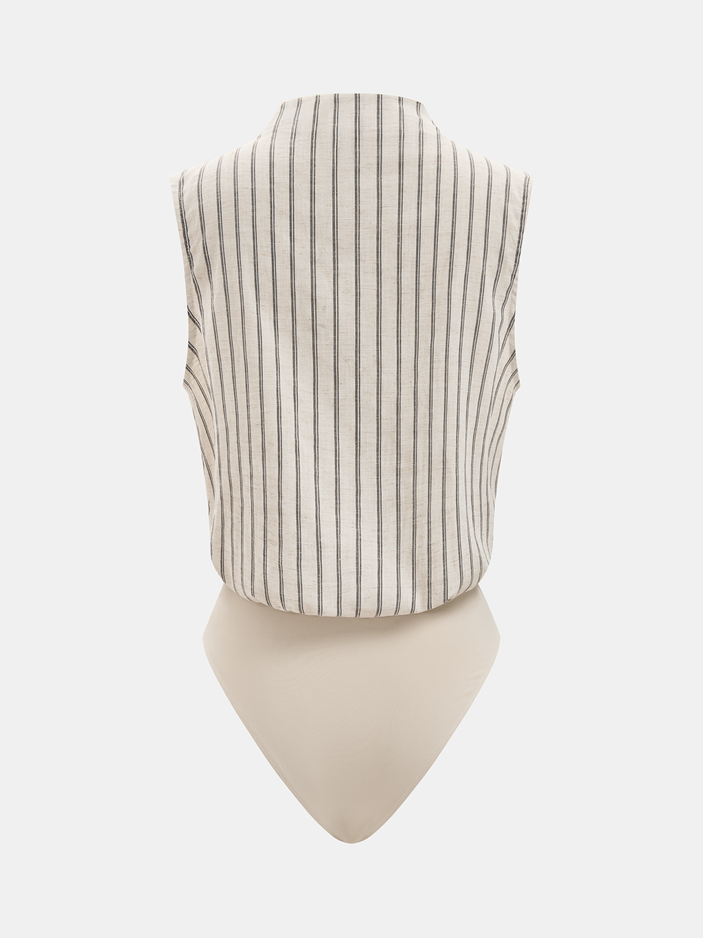 Cotton Linen Striped Sleeveless Wrap-Style Bodysuit