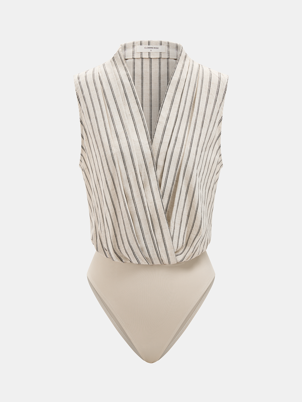 Cotton Linen Striped Sleeveless Wrap-Style Bodysuit