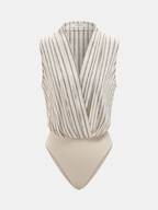 Cotton Linen Striped Sleeveless Wrap-Style Bodysuit