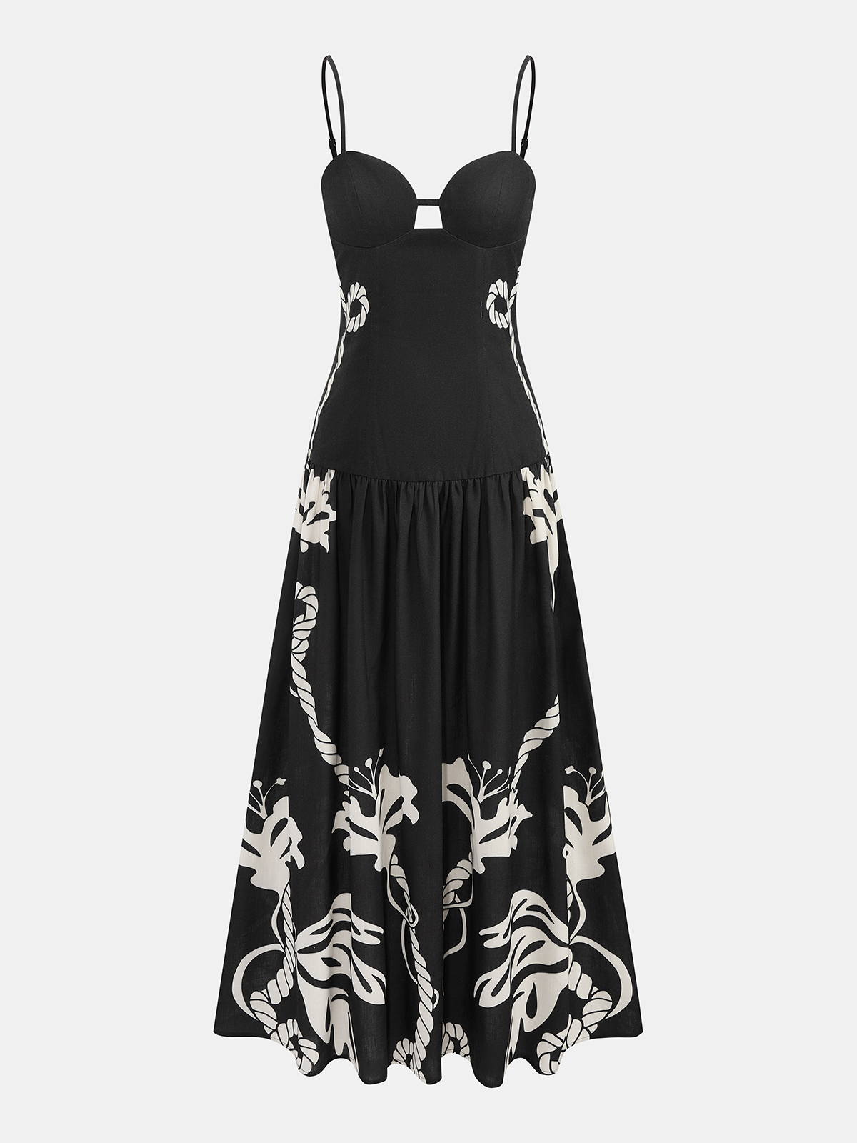 Patterned Camisole-Style Long Dress