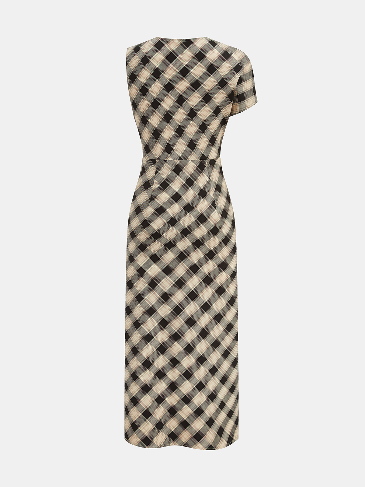 Plaid Maxi Dress with Asymmetric Slit Design
