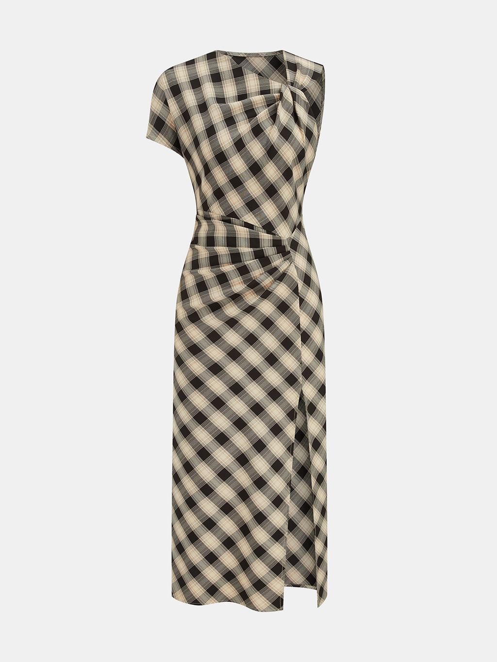 Plaid Asymmetric Maxi with Side Slit