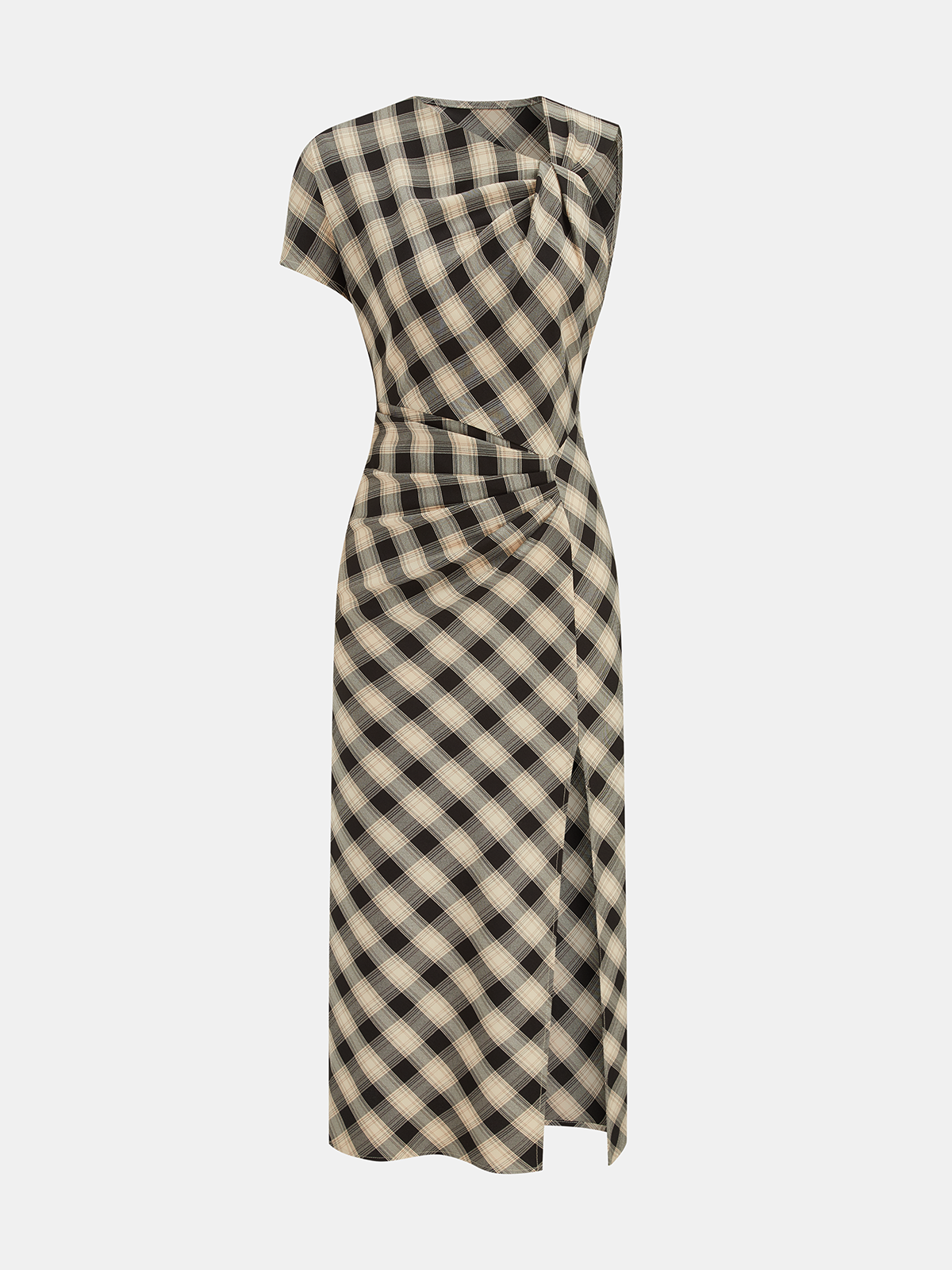 Plaid Asymmetric Maxi with Side Slit