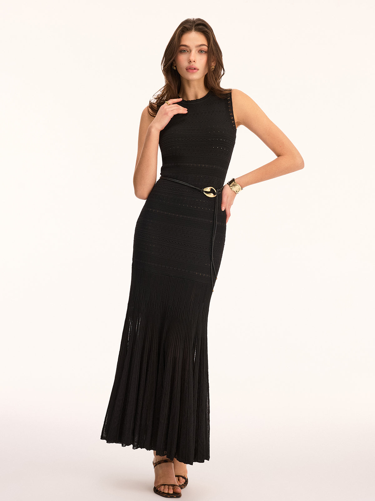 Sleeveless Crochet Maxi Dress with Knit Details
