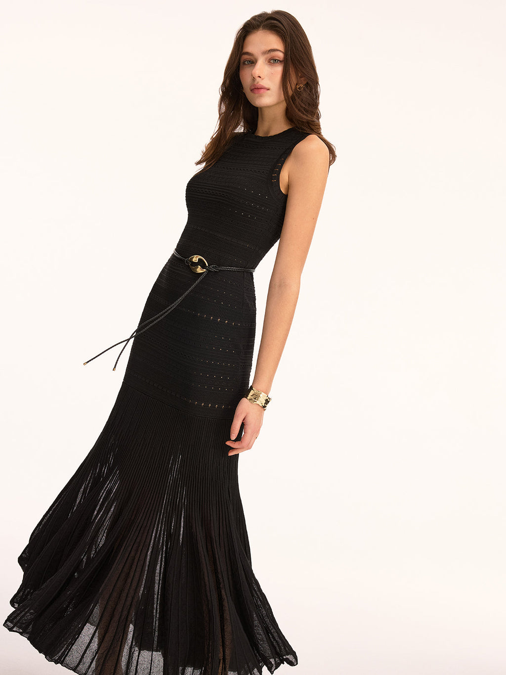 Sleeveless Crochet Maxi Dress with Knit Detail