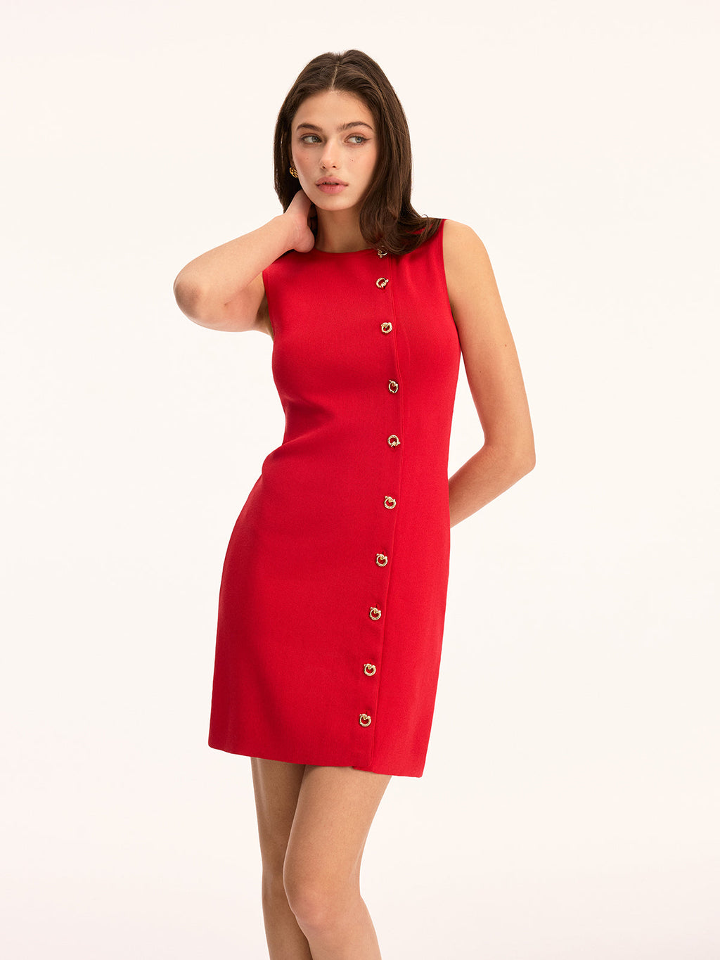 Sleeveless Buttoned Sheath Dress Mini Length