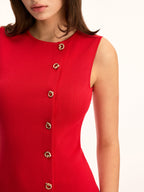 Sleeveless Buttoned Sheath Dress Mini Length